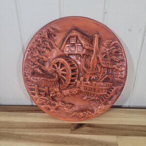 1950s Vintage Farmhouse Cottage Watermill Scene Hangable Countrycore Wall Art